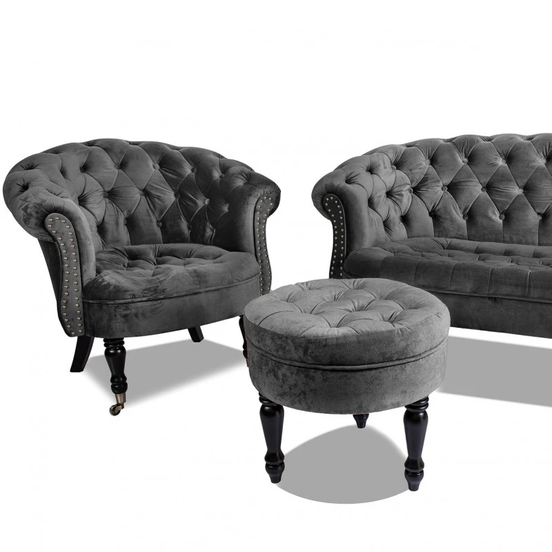 Фотьойл Честърфийлд Людовик, тъмно сиво кадифе